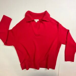 Ava‎ & Viv Womens XXL Red Polo V-Neck Long Sleeve Knit Sweater Solid Bold